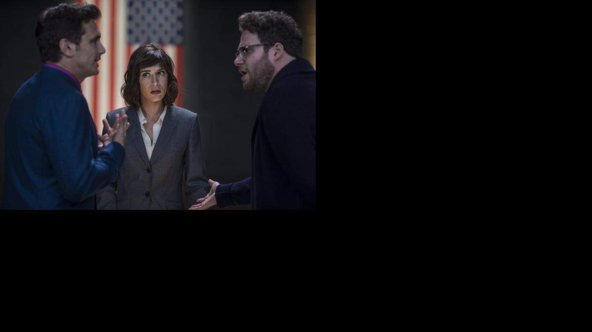 
Lacey (Lizzy Caplan) attempts to get Dave (James Franco) and Aaron (Seth Rogen) to assassinate Kim Jong Un in “The Interview.”
