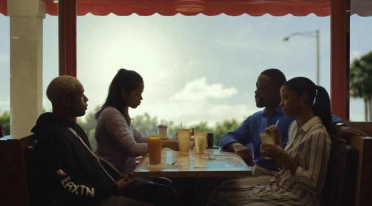 In “Waves,” two kids (Kelvin Harrison Jr., left, and Taylor Russell) try to get along with their stern father (Sterling K. Brown) and stepmother (Renee Elise Goldsberry).