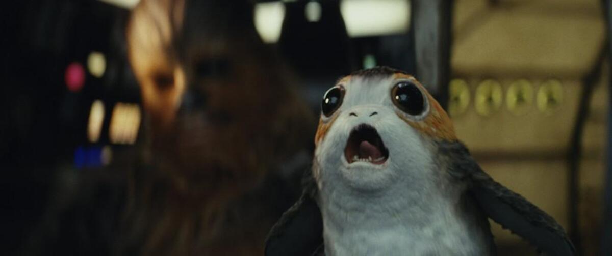 The porgs join in on the adventures in “The Last Jedi.”