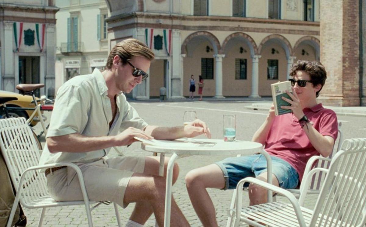 Oliver (Armie Hammer, left) and Elio (Timothée Chalamet) fall in love during a sultry summer in Italy in the 2017 film “Call Me By Your Name.” Peter Spears produced.