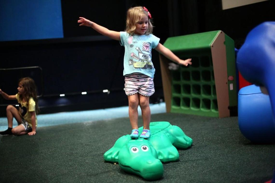 Chloe Ketcham plays in the ScreenPlay theater at B&B Shawnee.