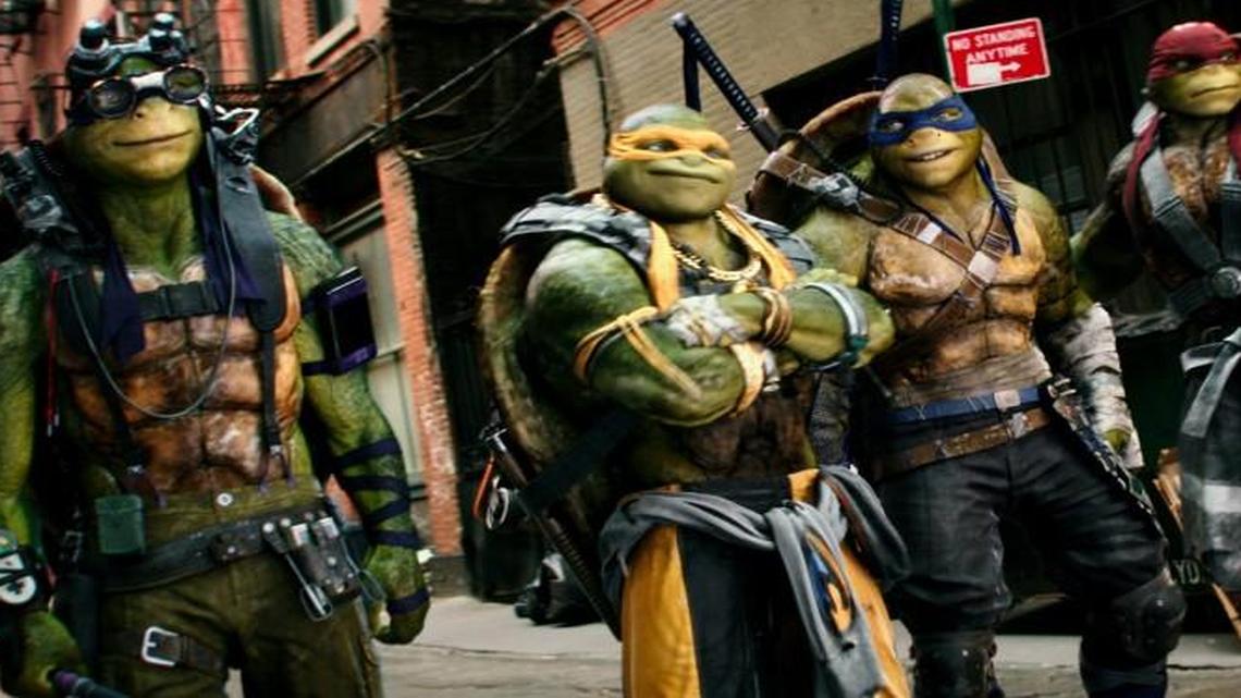 Donatello (from left), Michelangelo, Leonardo and Raphael return for “Teenage Mutant Ninja Turtles: Out of the Shadows.”