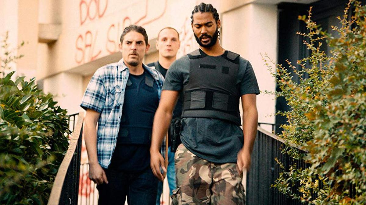 Damien Bonnard, Alexis Manenti and Djibril Zonga in “Les Miserables.”