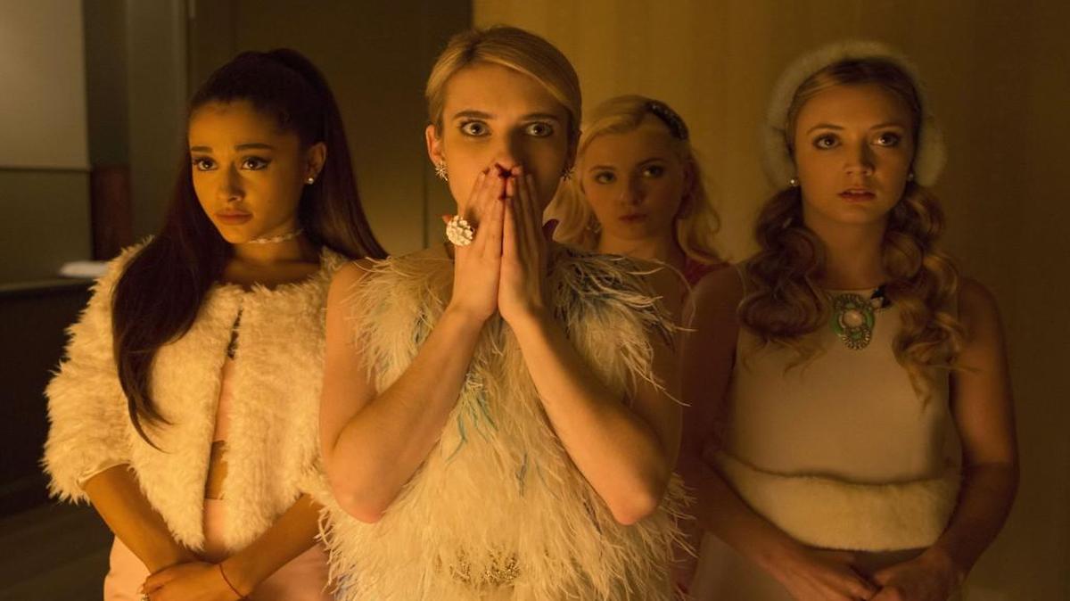 
Look for Ariana Grande (from left), Emma Roberts, Abigail Breslin and Billie Lourd in tonight’s premiere episode of “Scream Queens.”
