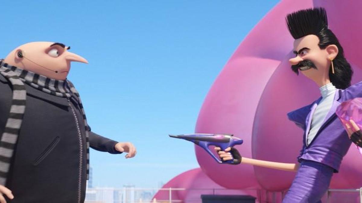 The best part of “Despicable Me 3”: Gru (Steve Carell, left) faces off against Balthazar Bratt (Trey Parker), who never moved beyond the 1980s.