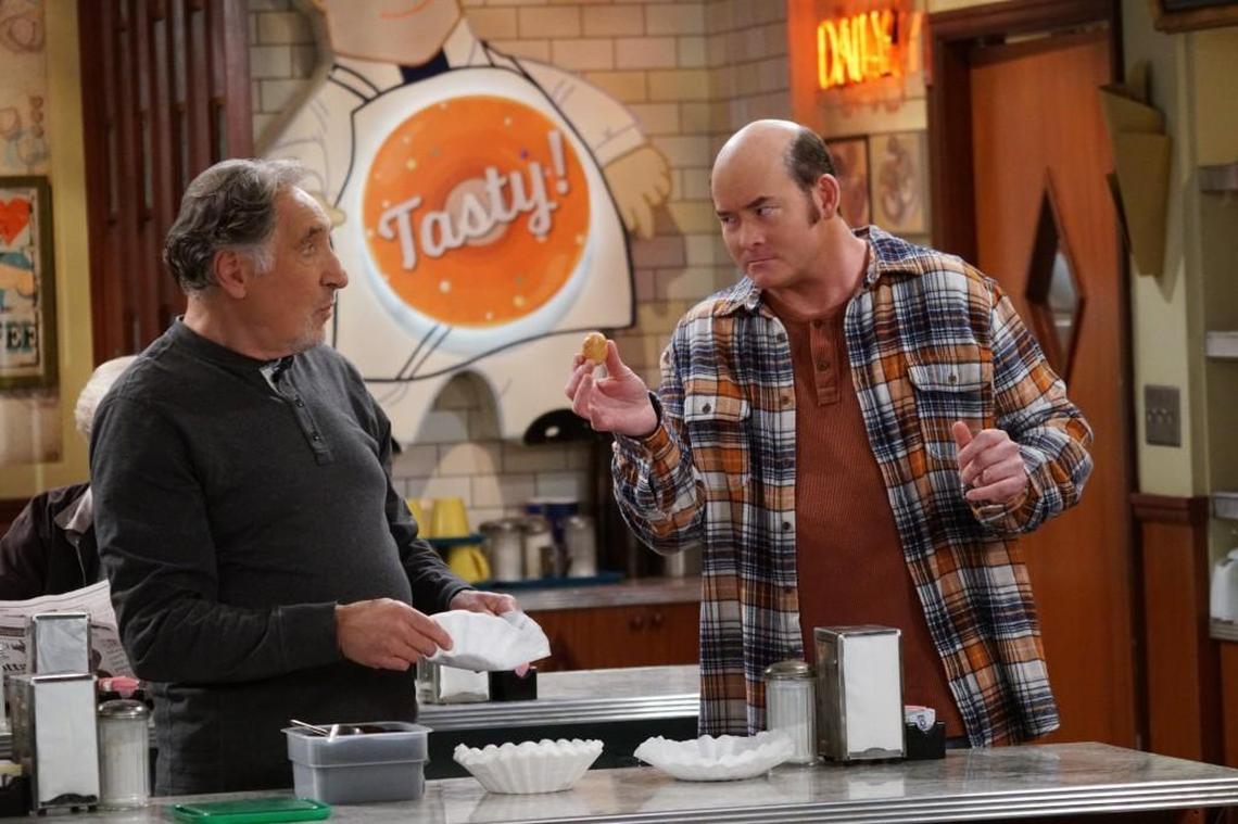 David Koechner (right) stars alongside Judd Hirsch in the CBS sitcom “Superior Donuts.”