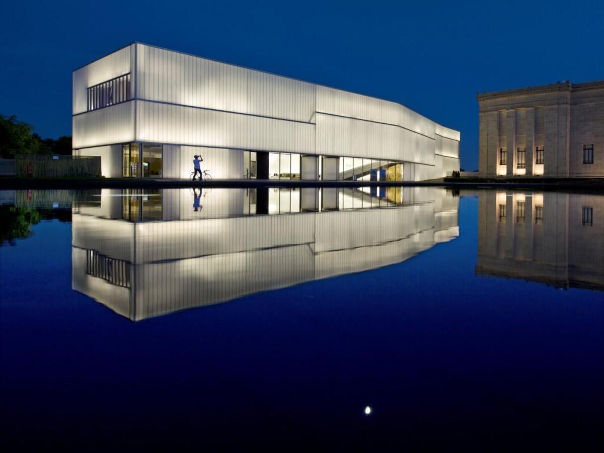 The Bloch Building, which officially opened June 9, 2007, glows at night, a view that may have won over many of the building’s initial critics.