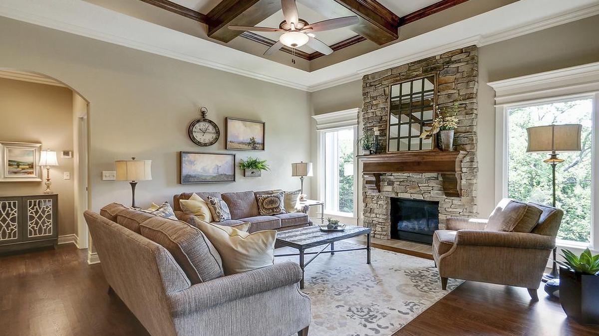 An open floor plan and rich architectural details create an inviting living space in the Rockwood plan at Gatewood Villas.