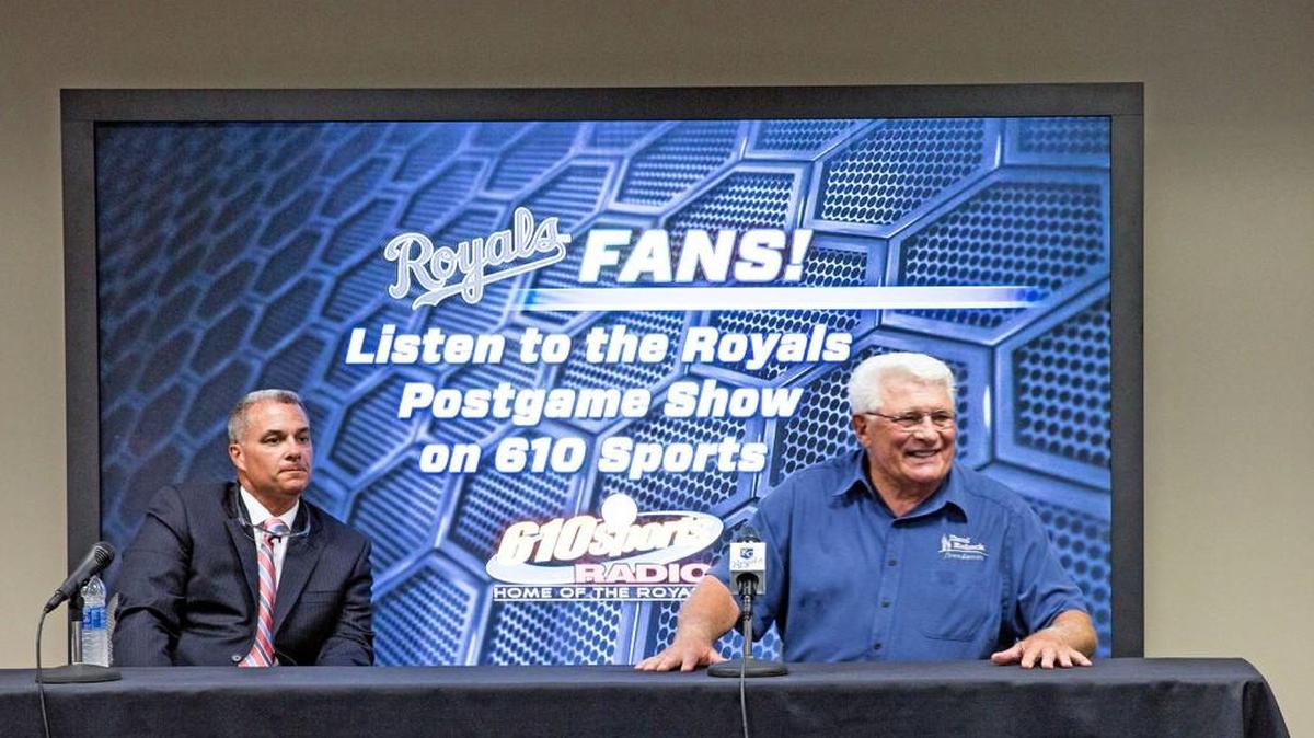 In late June, Darol Rodrock, right, spoke to a group of young people alongside Royals General Manager Dayton Moore, left, through the “C” You At The “K” program. Both Rodrock and Moore urged a dozen young baseball players to be the best person they can be, make good choices and avoid the temptations of the street.