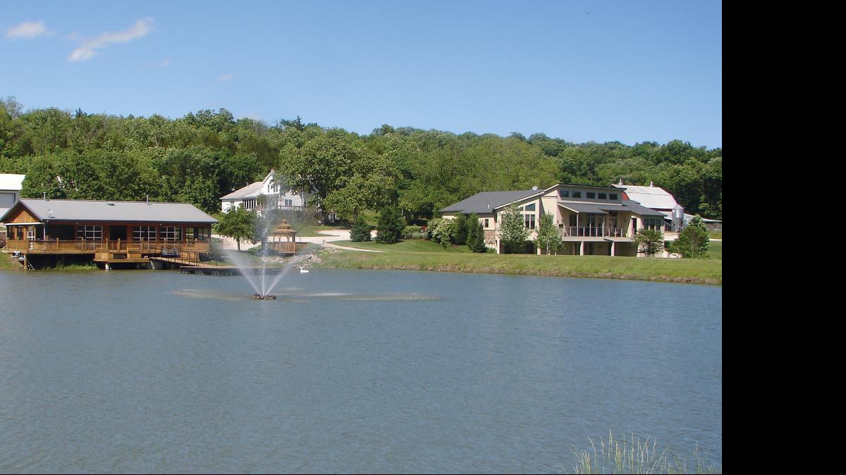
Farmers National Company has listed this 110-acre property outside of LaCygne, Kan., that features six ponds and a lake with an elegant fountain. Sitting on the shore are the main home and a pavilion. 

