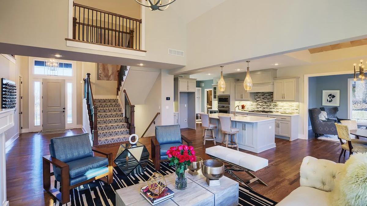 Ridgestone Meadows’ move-in ready New Haven (similar to the picture shown) is a model with a main level master suite and features like a dramatic great room, a chef’s kitchen with a walk-in pantry and a cozy hearth room.