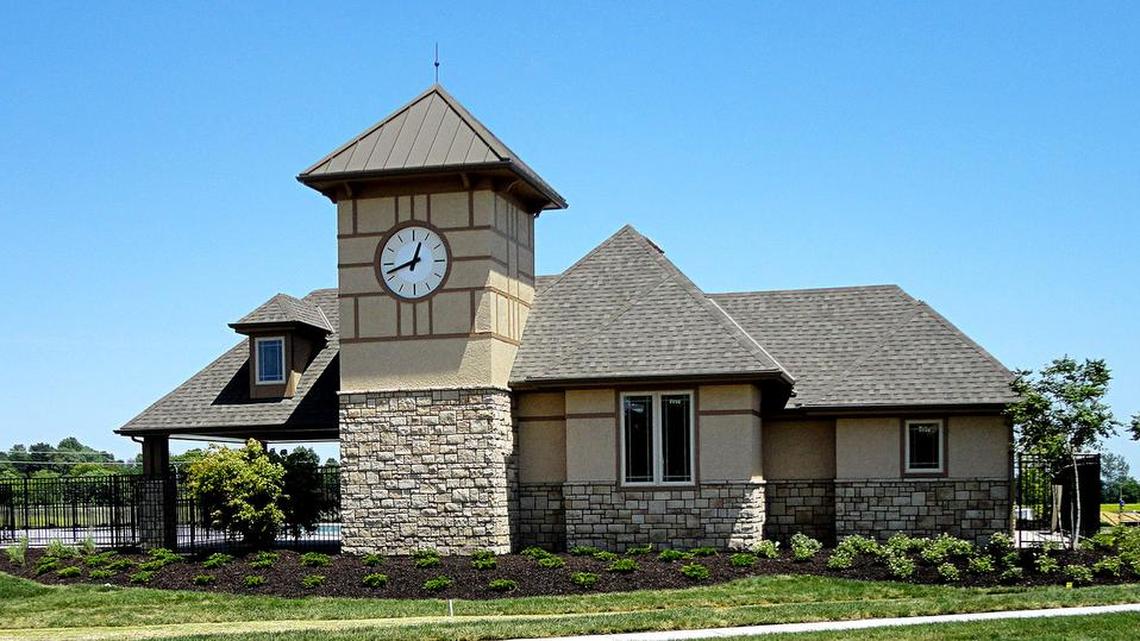 A picturesque cabana is part of the extensive amenities package available at Bluestem, a southern Overland Park community. Additional amenities include a swimming complex with a full-size pool, children’s pool, sport court and play area, as well as more than 1.5 miles of walking trails.