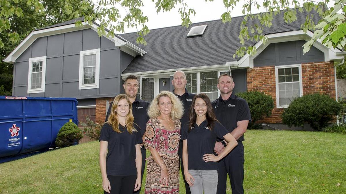 Denise Canon recently worked with the House Buyers KC team to sell the Lenexa home where she and her husband, Milling, raised their family. From left, back row: Kyle Walchshauser, Tom Bell and Chad Lower. Front: Jane Boyd, Denise Canon and Katie Mason.