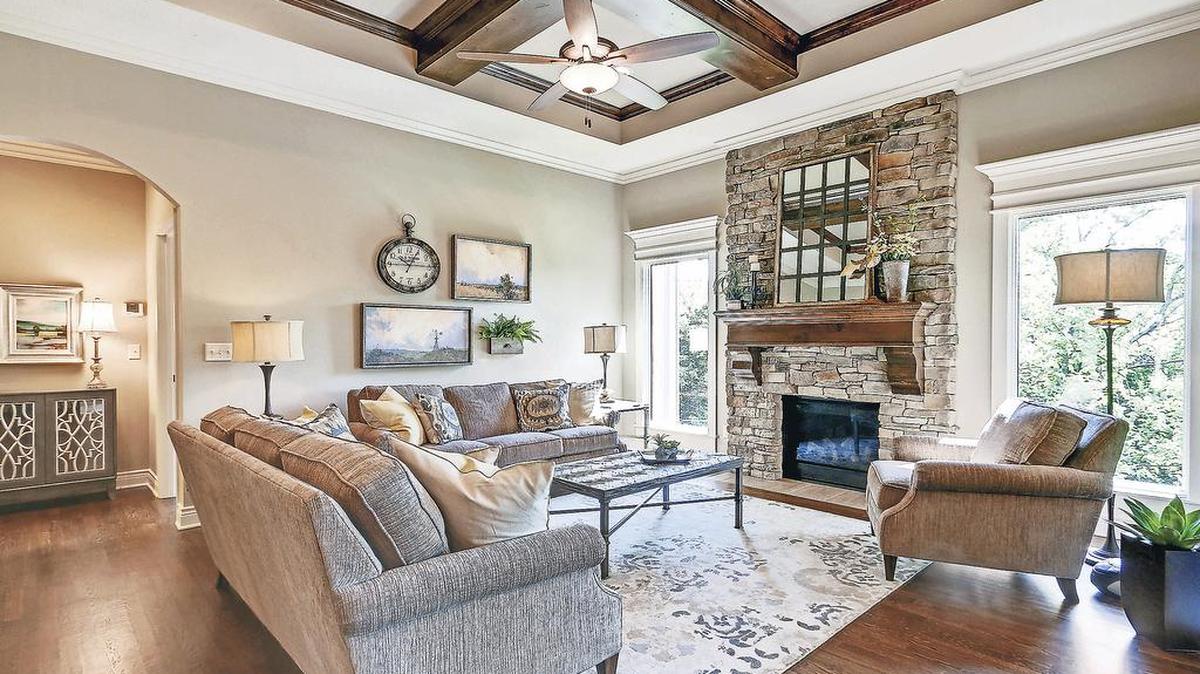 An open floor plan and rich architectural details create an inviting living space in the Rockwood plan at Gatewood Villas.