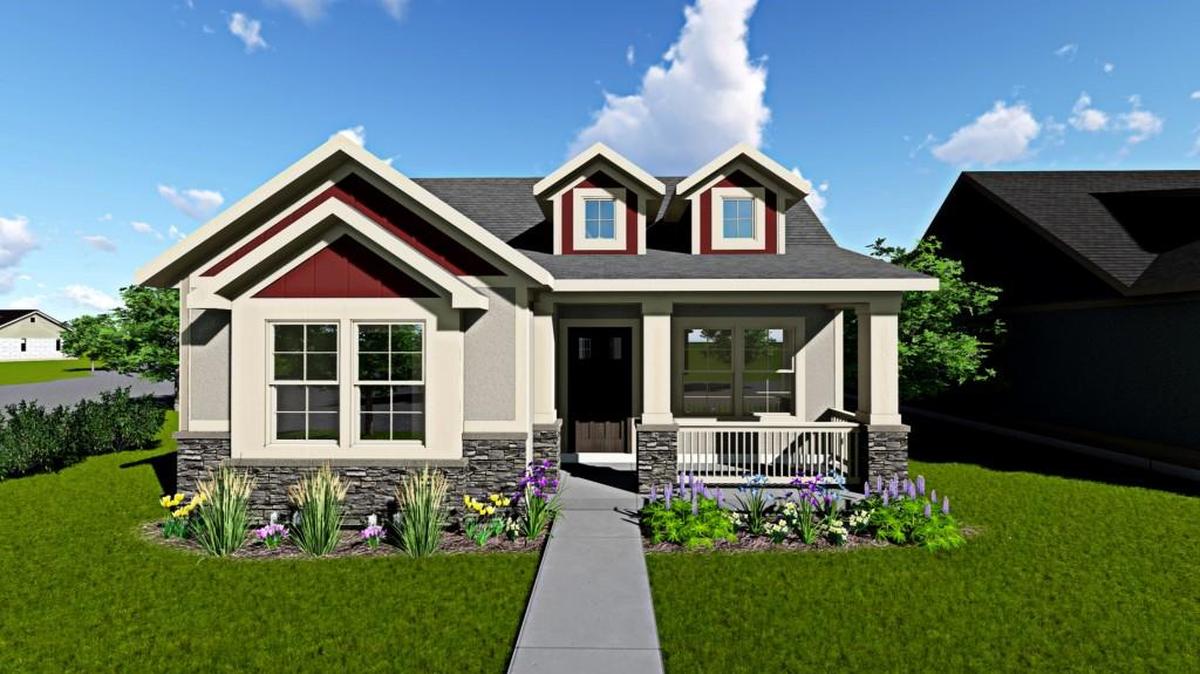 The Barnett C is one of six different elevations available among the 27 distinctive two-bedroom, two-bathroom, two-car rear loaded garage patio homes in the new Heritage Park neighborhood in Shoal Creek Valley.
