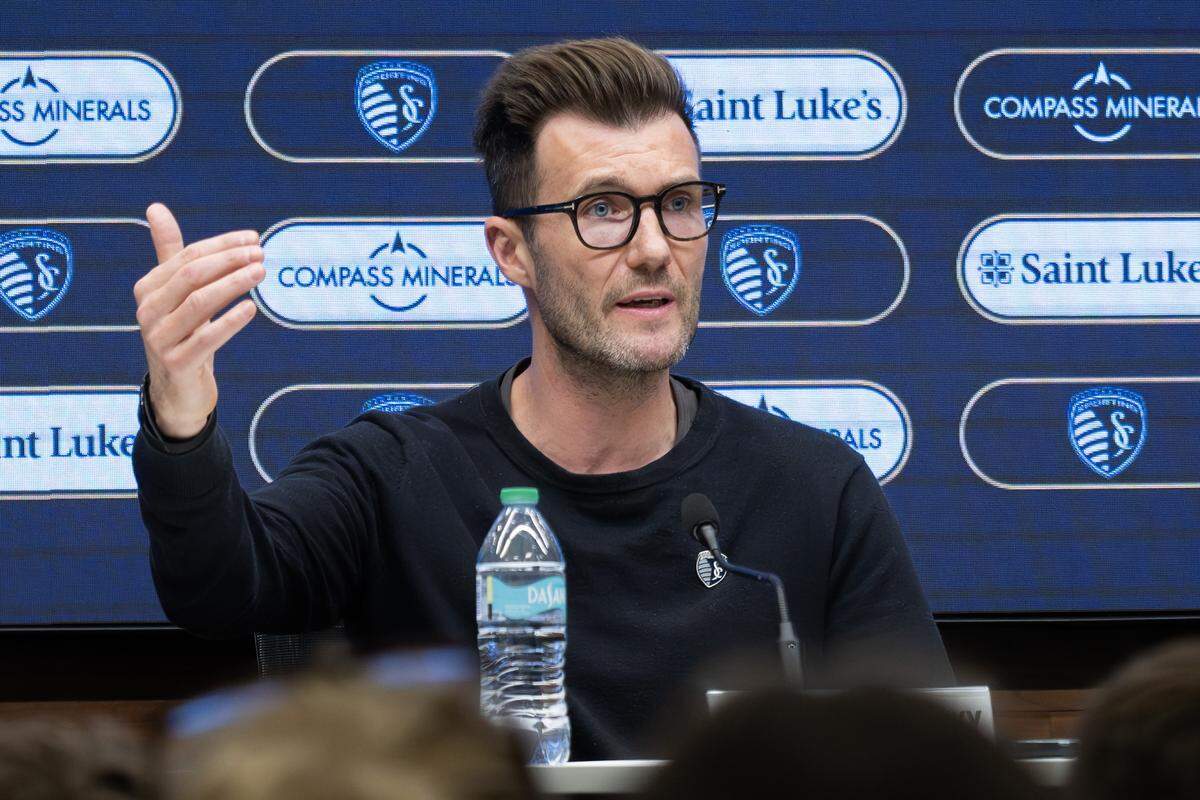 New Sporting Kansas City head coach Raphael Wicky speaks during an introductory press conference at the Compass Minerals National Performance Center on Tuesday, Jan. 6, 2026, in Kansas City, Kansas.