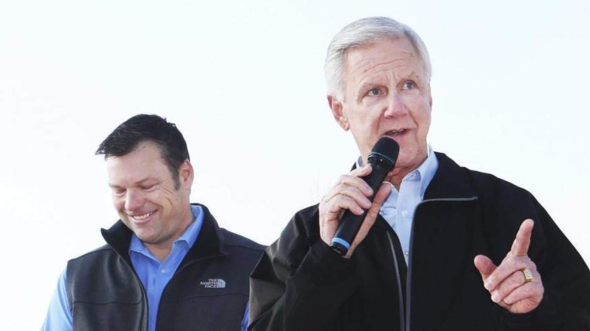 Kansas Secretary of State Kris Kobach, candidate for governor, and running mate Wink Hartman