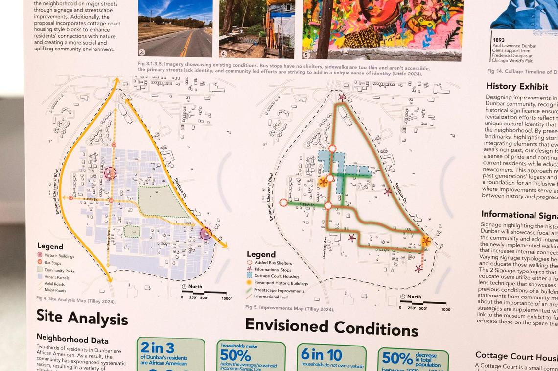 Kansas State architecture students prepared professional and highly detailed Dunbar Neighborhood maps describing a miriad of ideas for the preservation of the area. The area is bounded by Emanuel Cleaver Boulevard and Stadium Drive.