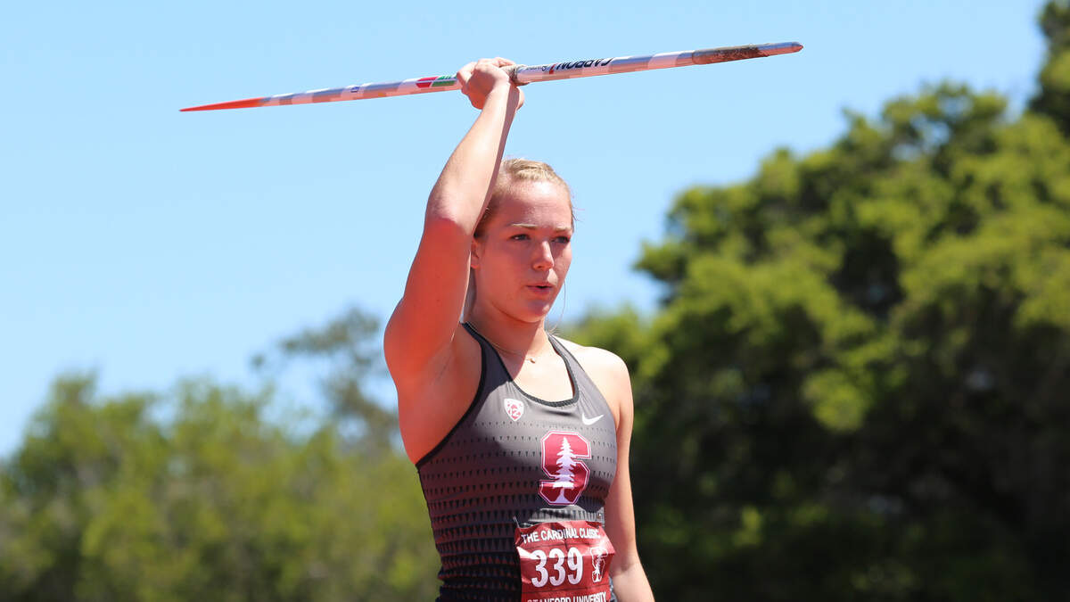 Stanford Sophomore Jenna Gray prepares to throw her javelin at the Cardinal Classic on April 20.
