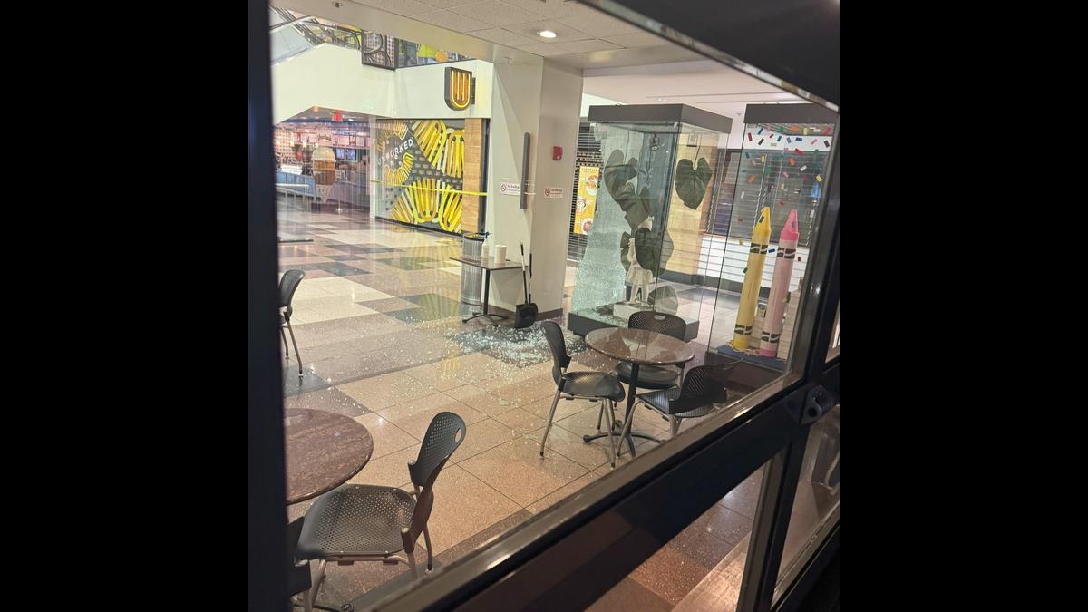 A display case just across from SPIN! Pizza in Crown Center was shattered in the shooting Jan. 17.