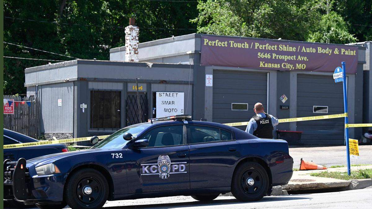 Police were on the scene where three people died and five were injured following a shooting early Sunday, June 25, 2023, near 57th Street and Prospect Avenue in Kansas City.