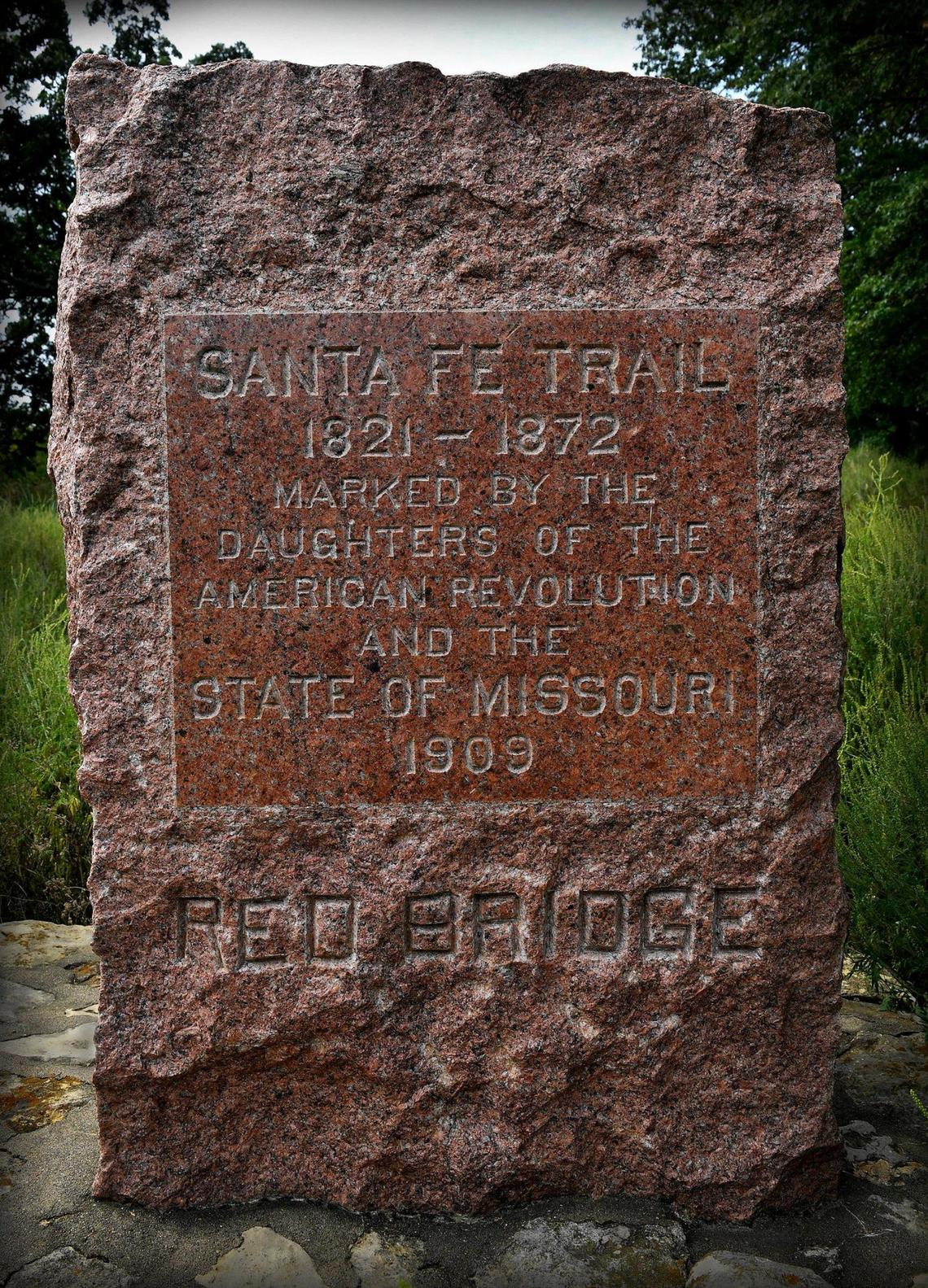 In Minor Park on the south side of Kansas City, a historical marker shows a large swale left from the Santa Fe Trail.