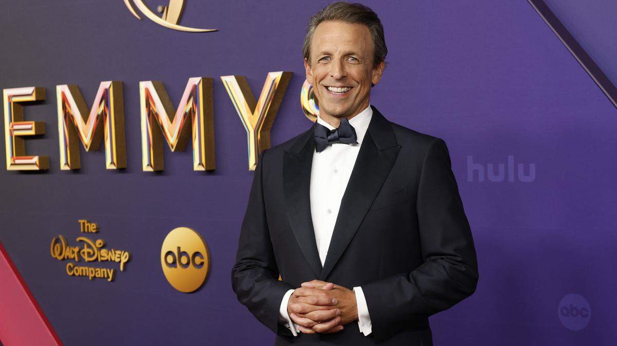 Sep 15, 2024; Los Angeles, CA, USA; Seth Meyers at the 76th Emmy Awards at the Peacock Theater on Sunday, Sept. 15, 2024, in Los Angeles. Mandatory Credit: Kevork Djansezian-USA TODAY