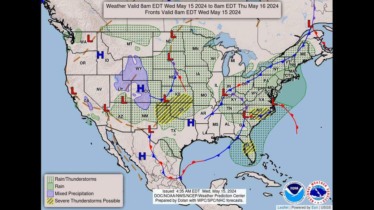 Rouns of showers and thunderstorms are expected in the Kansas City area over the next few days, according to the National Weather Service. The stronger storms are expected to produce small hail and gusty winds up to 50 mph.