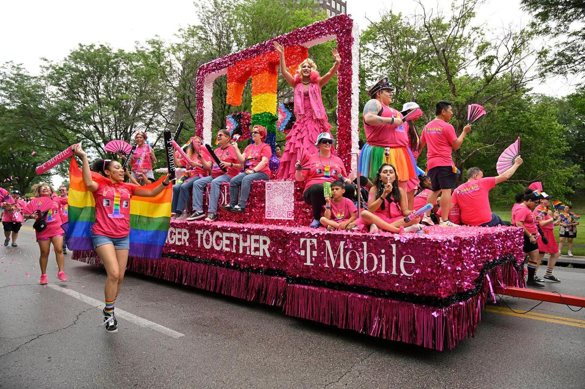 The T-Mobile float was part of the KC Pride Parade on Saturday in Kansas City.