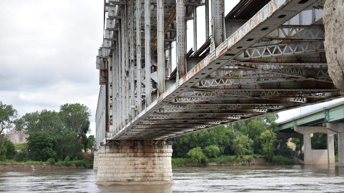 The underside of the ASB rail bridge over the Missouri River is seen on Wednesday, June 26. The river could potentially be contaminated now from severe flooding upstream.