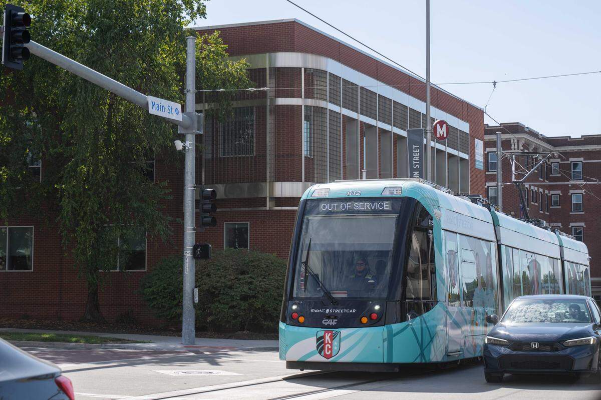 The KC streetcar does a test run on Main Street and Armour Road for the nearly finished Main Street extension headed towards UMKC, on Monday, Oct. 6, 2025, in Kansas City.