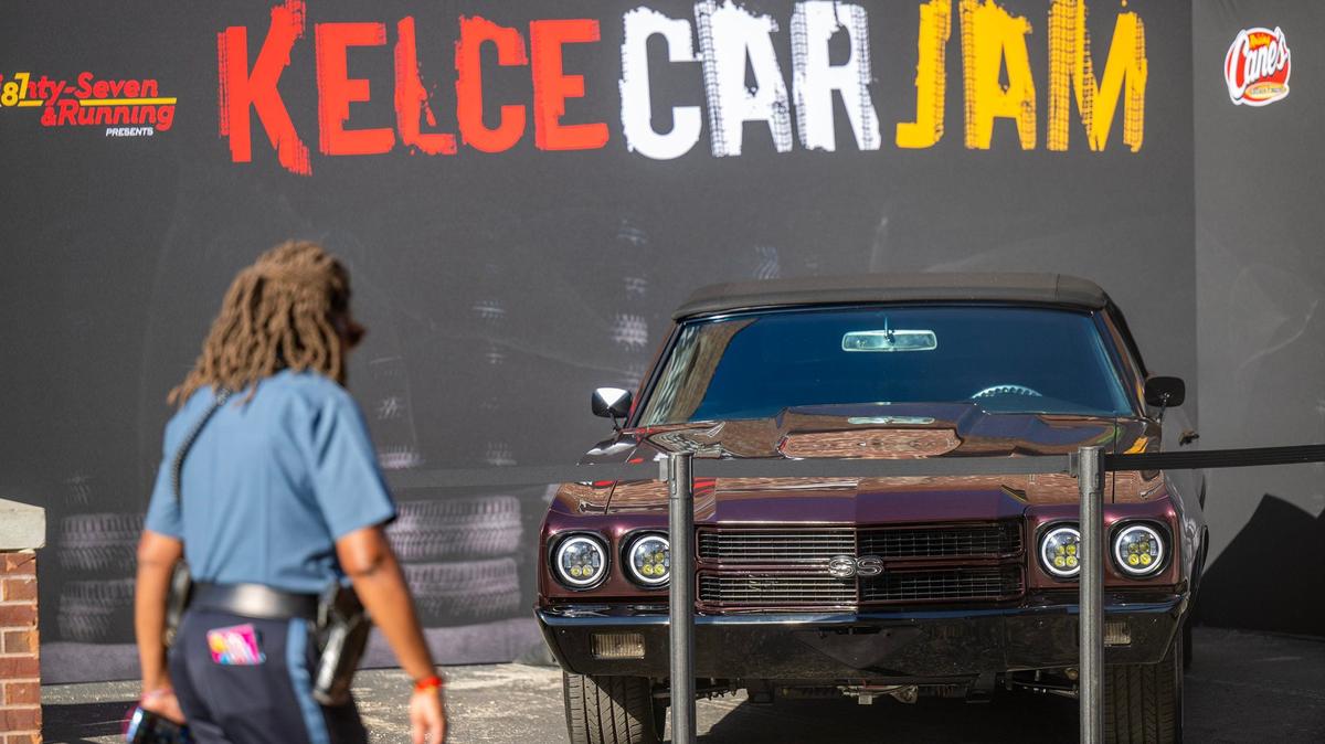 Fans and car enthusiasts flocked to Kelce Car Jam to see classic cars, including Travis Kece’s 1970 Chevrolet Chevelle SS convertible and to get a glimpse of Travis Kelce in Kansas City on Saturday, October 5, 2024.