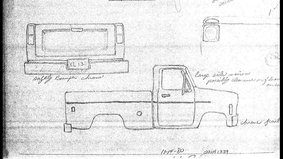 A sketch of the truck drawn by a St. Joseph police detective.