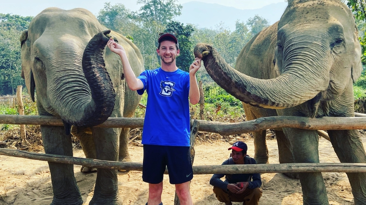 Matthew Charles visits the elephants in Luang Prabang, Laos, on his many overseas travels.