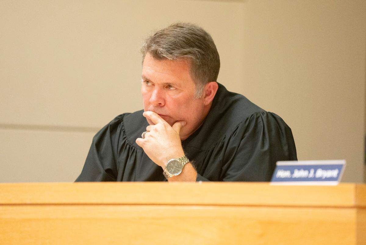Hon. Judge John J. Bryant listened to arguments during MondayÕs hearing between the City of Leavenworth and CoreCivic at the Leavenworth Justice Center.