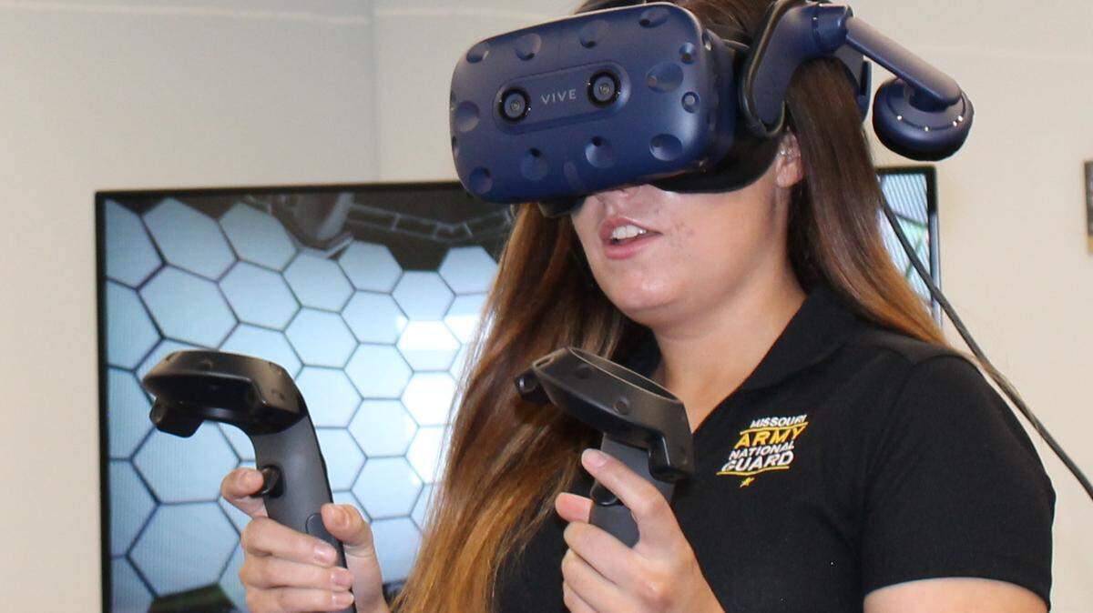 Megan Terry has fun at the Mixed Reality Lab at the University of Central Missouri’s Lee’s Summit campus.