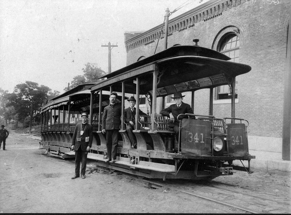 A Metropolitan Street Railway crew working the Stockyards & Armourdale line, the first in Kansas City to be electrified in 1889.