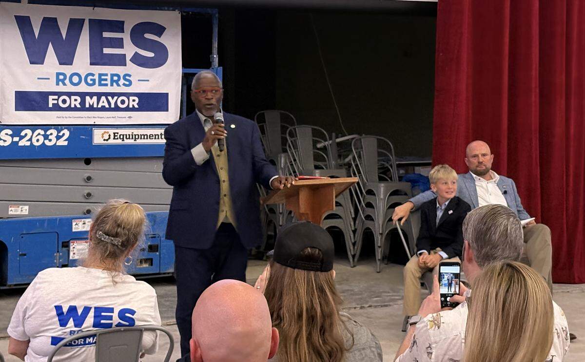 Former Kansas City Mayor Sly James spoke at the launch event for Kansas City council member Wes Rogers’ mayoral campaign on Thursday, June 4.