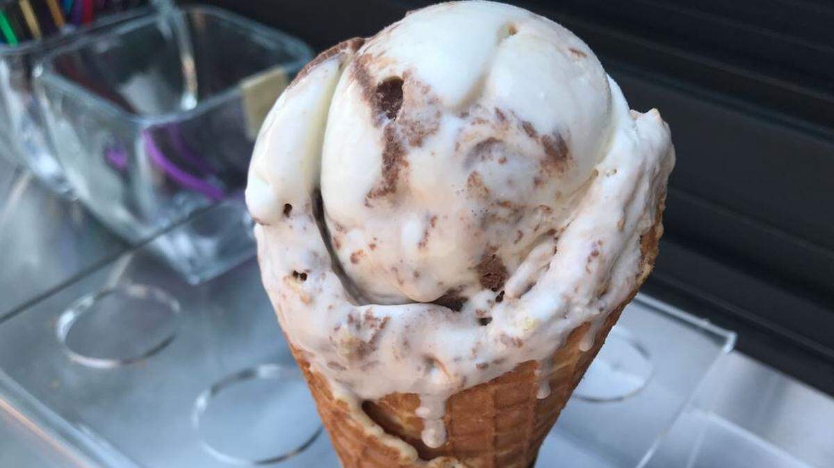 The seasonal Mint Crisp at High Hopes is made with mint from Cultivate KC, Rice Krispies-type cereal, and ganache swirled into the ice cream. “It’s my favorite right now,” the owner said.