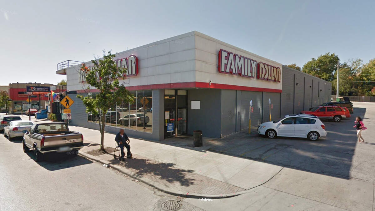 A Google Earth street view image from October of 2016 shows the Family Dollar store without the pillar helping to support the corner of the building.