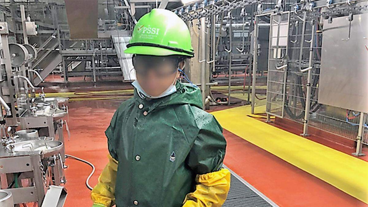 This child laborer was found working the overnight cleaning shift in a meatpacking plant in Nebraska last year.