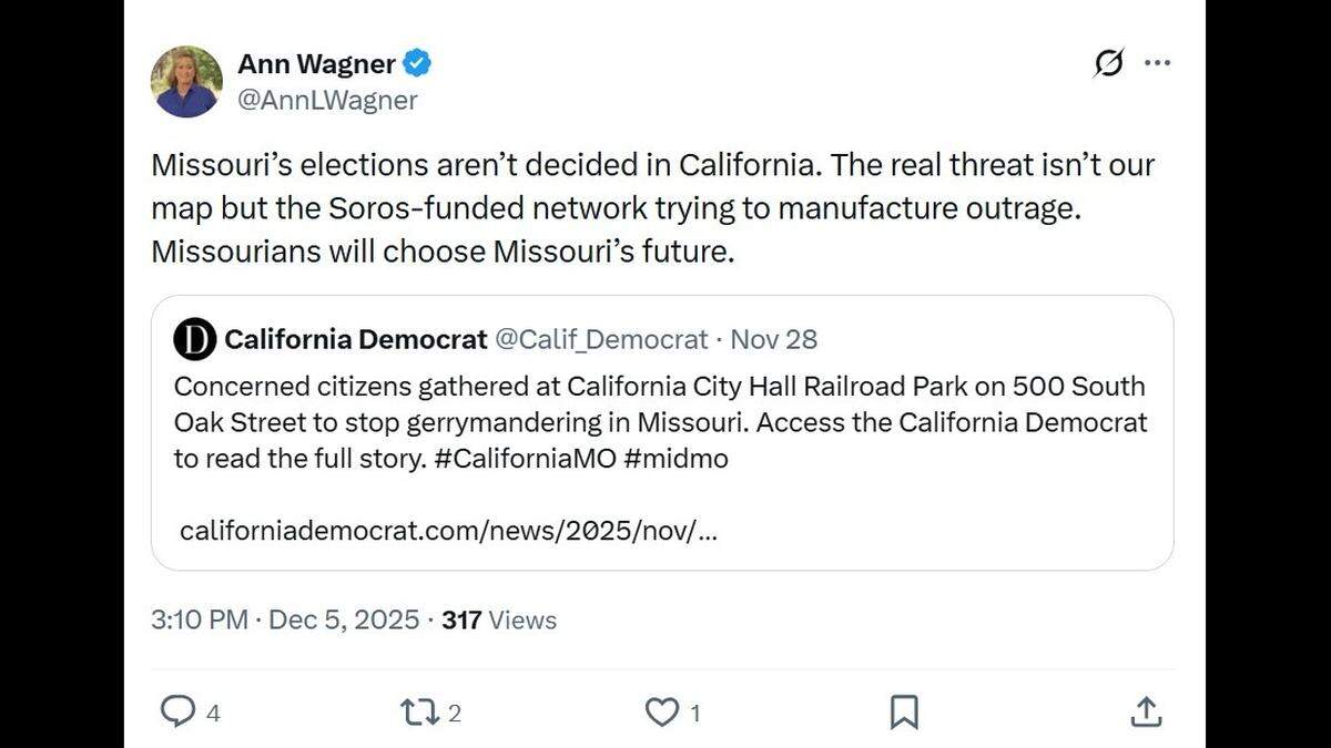 A screenshot of a now-deleted tweet from U.S. Rep. Ann Wagner, a Missouri Republican.