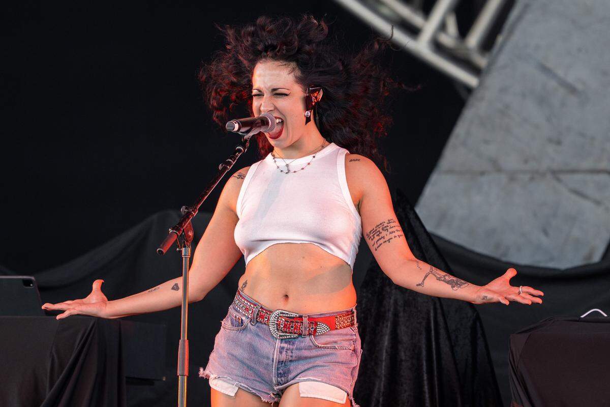 Sizzy Rocket performs as the opening act for Kesha's Freedom Tour at the Morton Amphitheater on Wednesday, June 3, 2026, in Riverside.