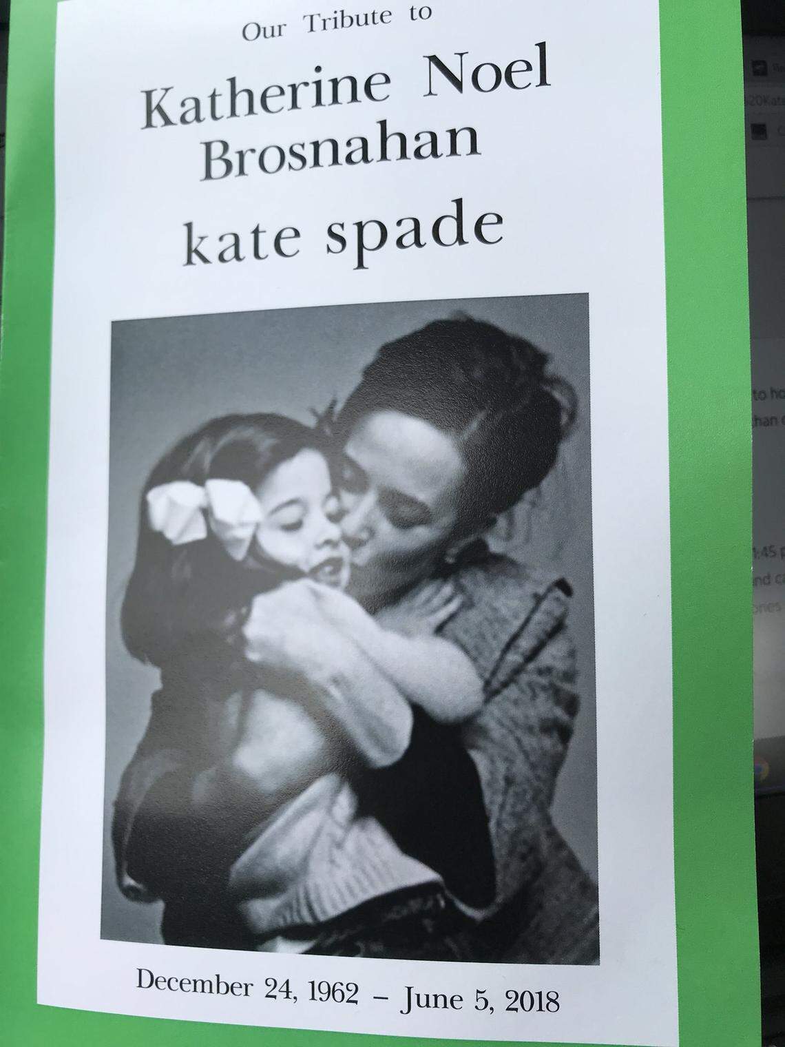 The program for Kate Spade’s funeral in Kansas City.