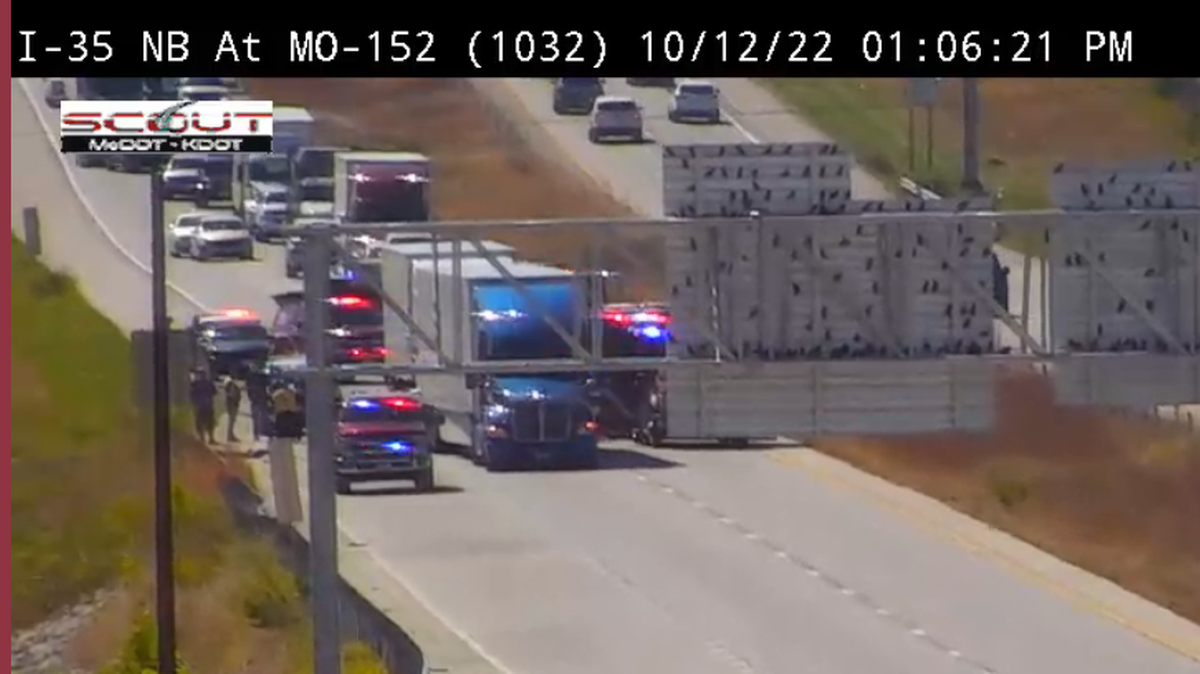 The northbound lanes of Interstate 35 were briefly closed Wednesday near Liberty. 