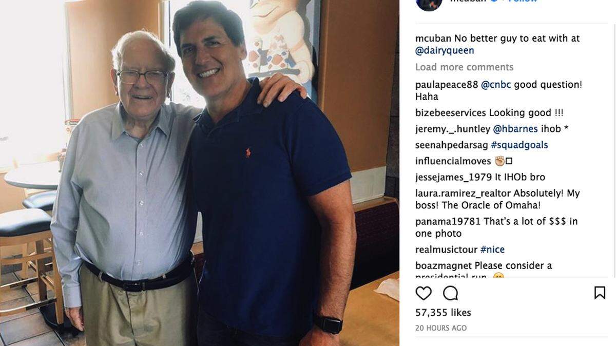 Warren Buffett and Mark Cuban, both billionaires, had lunch together at an Omaha Dairy Queen on Monday, sending local folks, sports writers and financial pages into a tizzy. They reportedly talked basketball. Cuban owns the Dallas Mavericks.