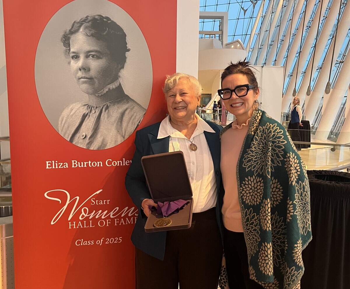 Chief Judith Manthe, left, and Neysa Page-Lieberman were on hand when Lyda Conley was inducted into the University of Missouri-Kansas City’s Starr Women’s Hall of Fame on Feb. 20 at the Kauffman Center for the Performing Arts.