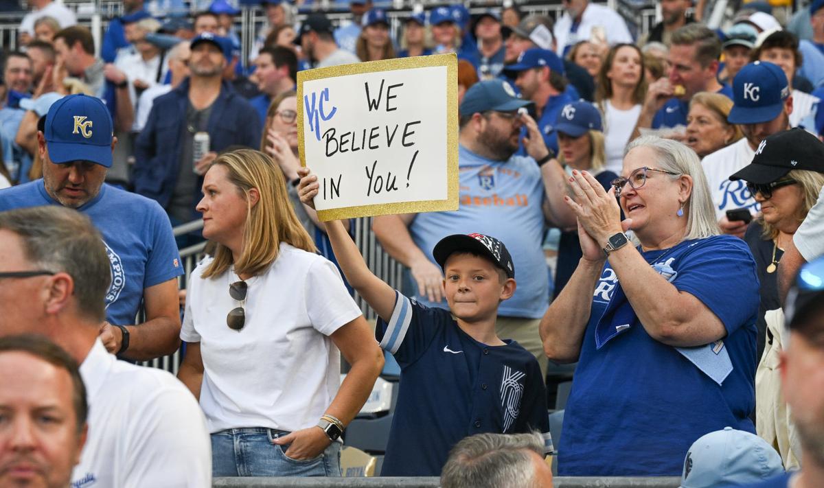 A young fan shares his Royals spirit during Game 3 of the American League Division Series on Wednesday.