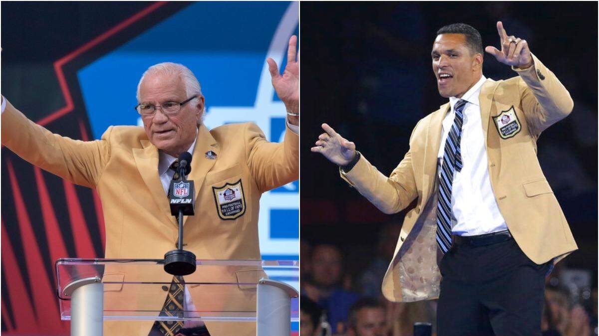 Former Chiefs Johnny Robinson (left) and Tony Gonzalez were inducted into the Pro Football Hall of Fame.