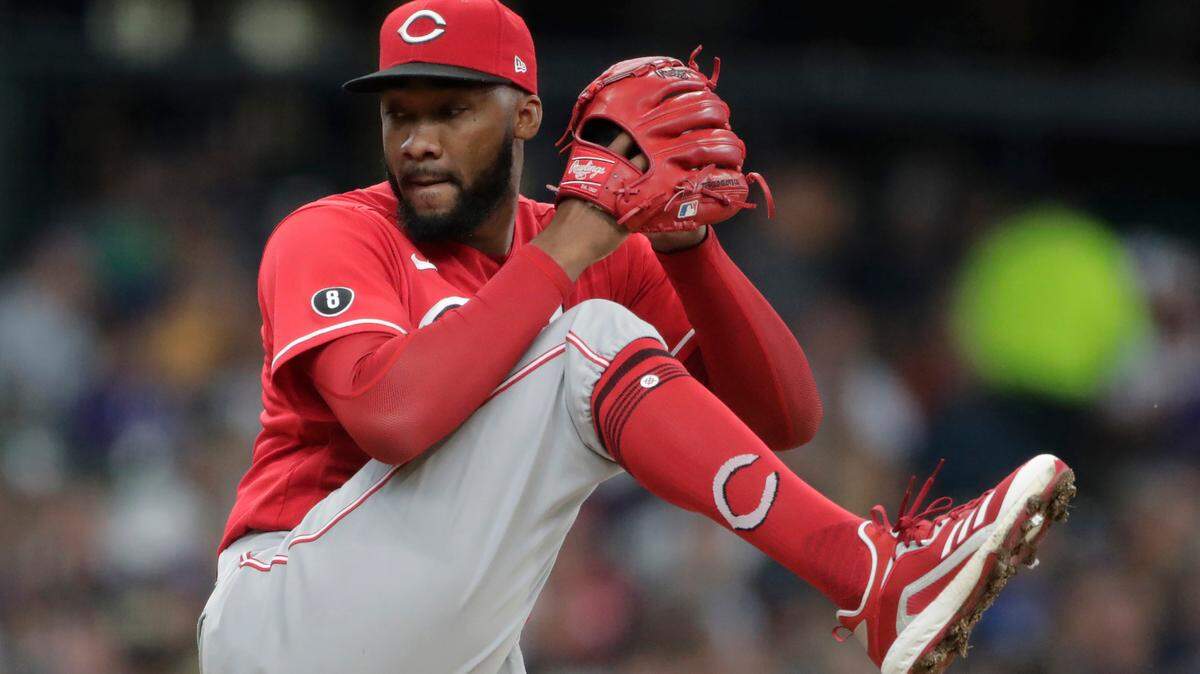 Cincinnati Reds’ Amir Garrett pitches during the sixth inning of a baseball game against the Milwaukee Brewers Sunday, July 11, 2021, in Milwaukee. (AP Photo/Aaron Gash)